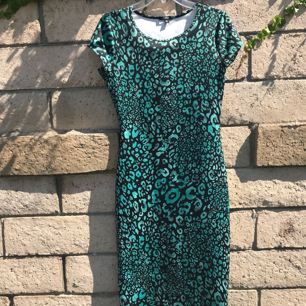 Green and black leopard dress